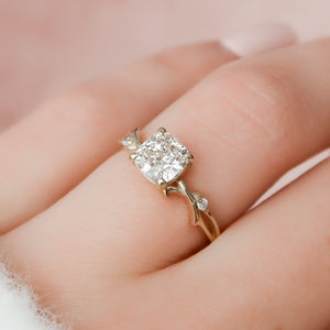 The Twig Set With A 3 Carat Cushion Moissanite