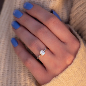 The Twig Set With A 1 Carat Elongated Cushion Moissanite