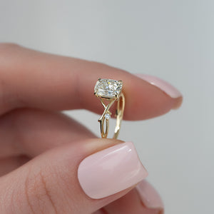 The Twig Set With A 2 Carat Elongated Cushion Moissanite