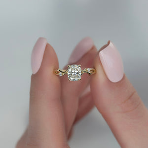The Twig Set With A 2 Carat Elongated Cushion Moissanite