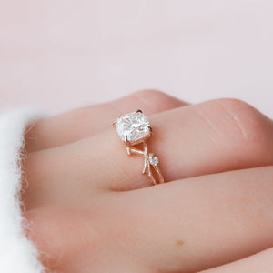The Textured Twig Set With A 1.5 Carat Cushion Lab Diamond