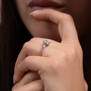 The Textured Twig Set With A 3 Carat Elongated Cushion Moissanite