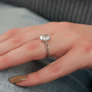 The Textured Twig Set With A 3 Carat Elongated Cushion Moissanite