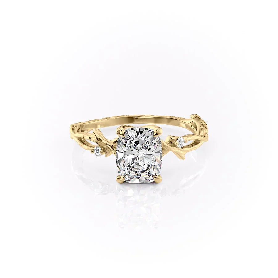 The Textured Twig Set With A 2 Carat Elongated Cushion Moissanite