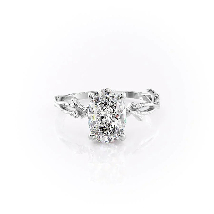 The Textured Twig Set With A 1.5 Carat Oval Lab Diamond
