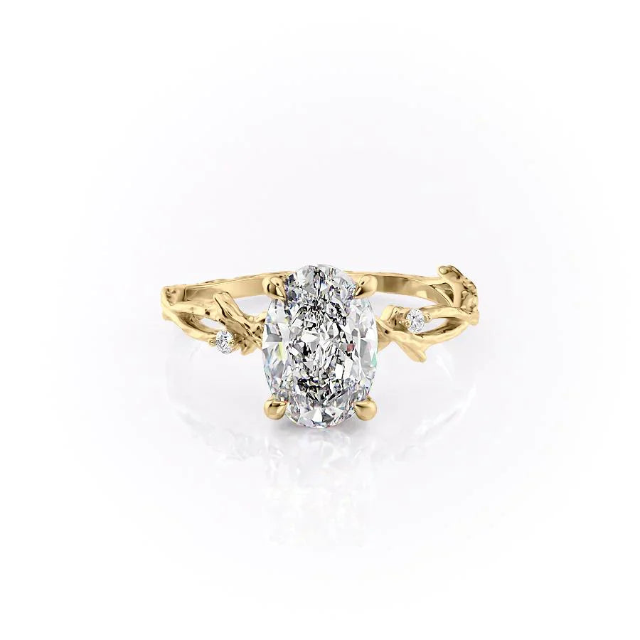 The Textured Twig Set With A 1.5 Carat Oval Lab Diamond