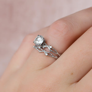 The Textured Twig Set With A 3 Carat Round Lab Diamond