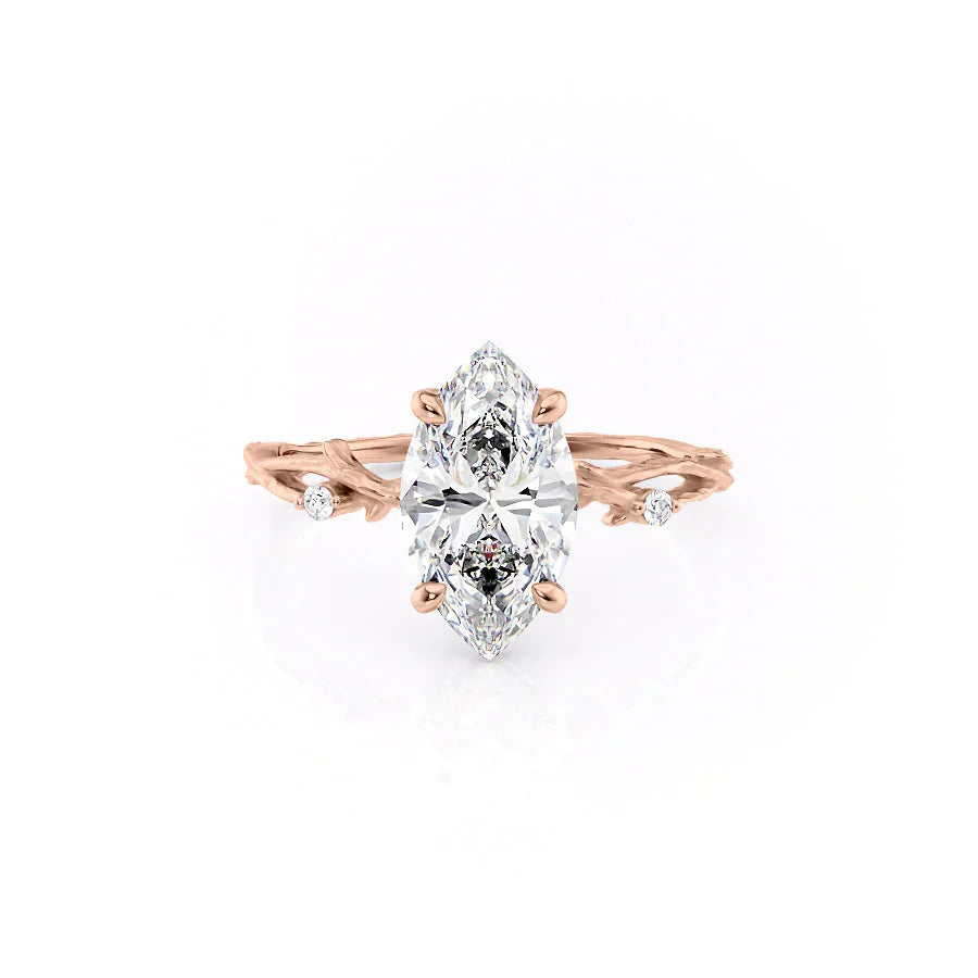 The Textured Twig Set With A 2.5 Carat Marquise Lab Diamond