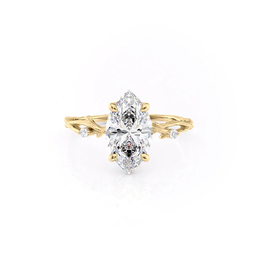The Textured Twig Set With A 3 Carat Marquise Moissanite