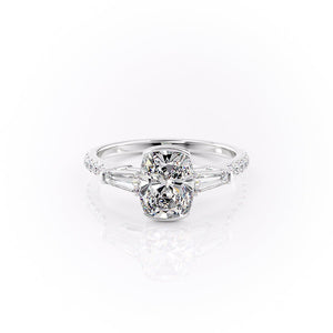 The Pave Parker Set With A 3 Carat Elongated Cushion Moissanite