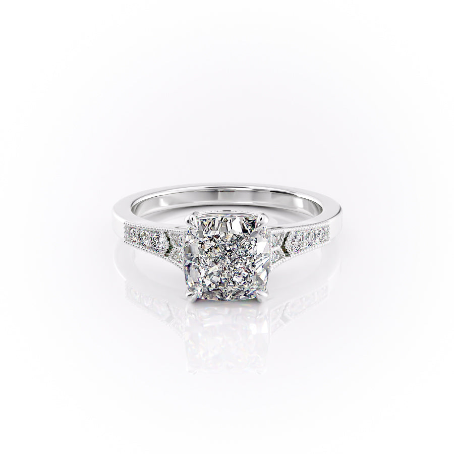 The Dianne Set With A 4.5 Carat Cushion Moissanite
