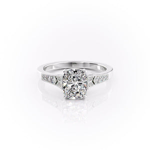The Dianne Set With A 2.5 Carat Elongated Cushion Moissanite