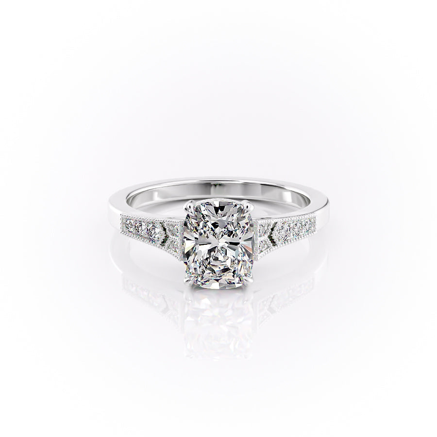 The Dianne Set With A 2.5 Carat Elongated Cushion Lab Diamond