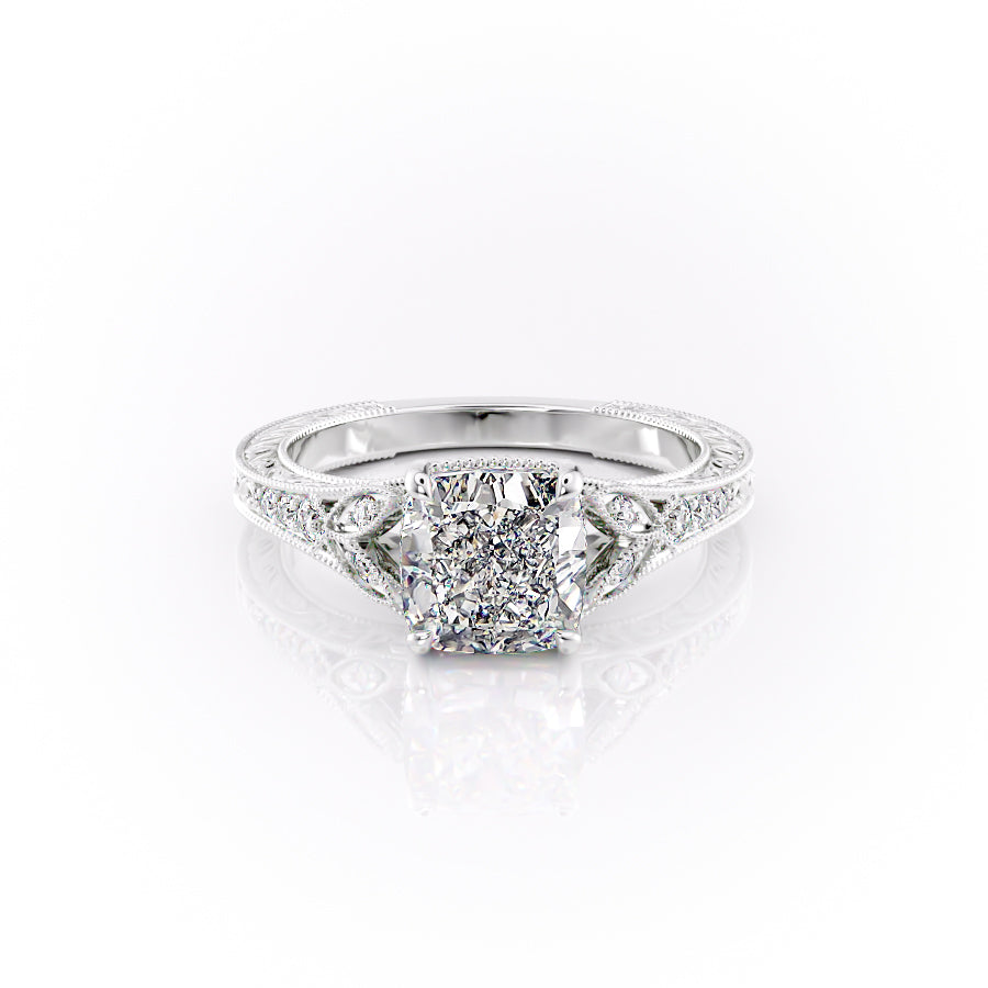 The Violet Set With A 4.5 Carat Cushion Moissanite