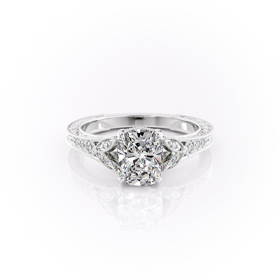 The Violet Set With A 2.5 Carat Elongated Cushion Lab Diamond