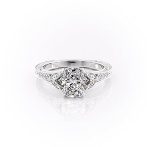 The Violet Set With A 3 Carat Elongated Cushion Moissanite