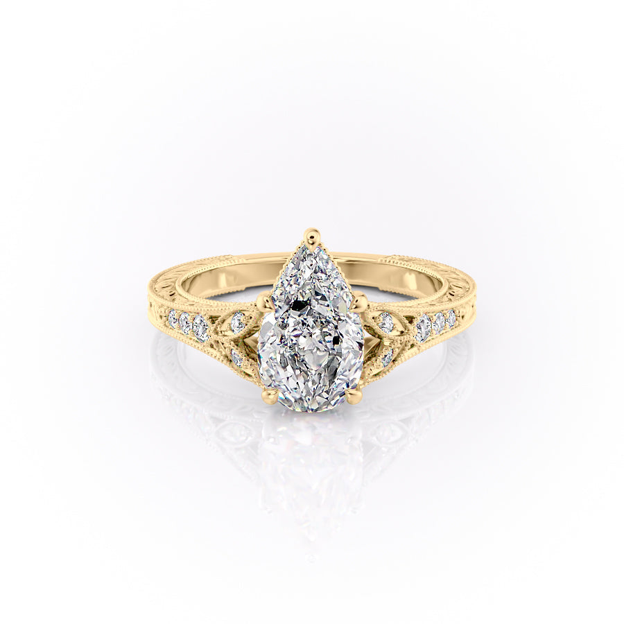 The Violet Set With A 2.5 Carat Pear Moissanite