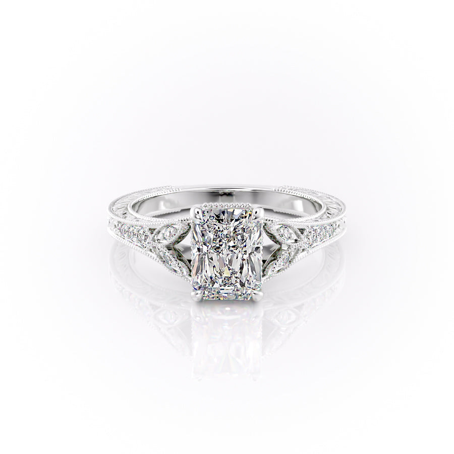The Violet Set With A 2.5 Carat Radiant Moissanite