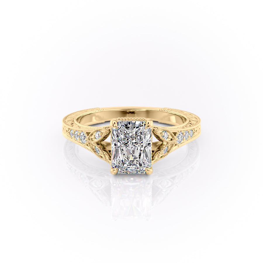 The Violet Set With A 1.5 Carat Radiant Moissanite