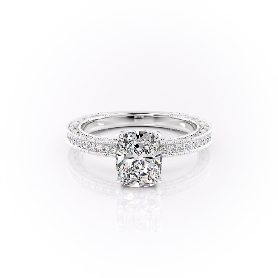 The Pave Sierra Set With A 2.5 Carat Elongated Cushion Lab Diamond