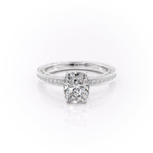 The Pave Sierra Set With A 2.5 Carat Elongated Cushion Lab Diamond