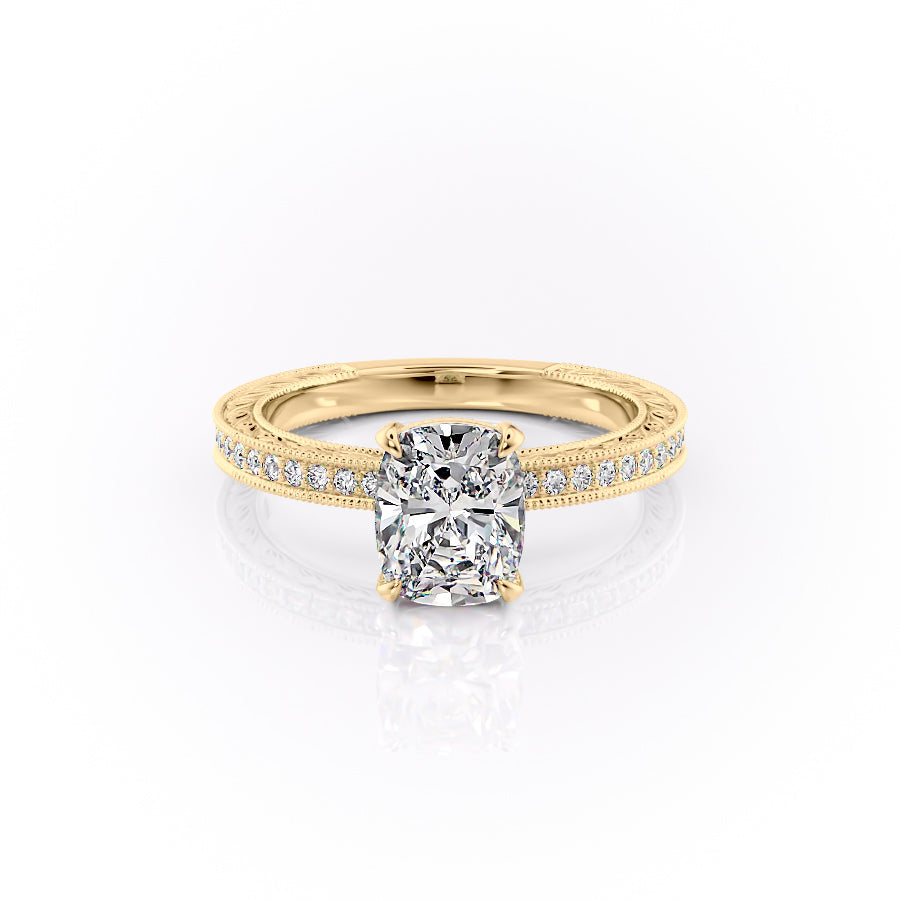 The Pave Sierra Set With A 1.5 Carat Elongated Cushion Lab Diamond