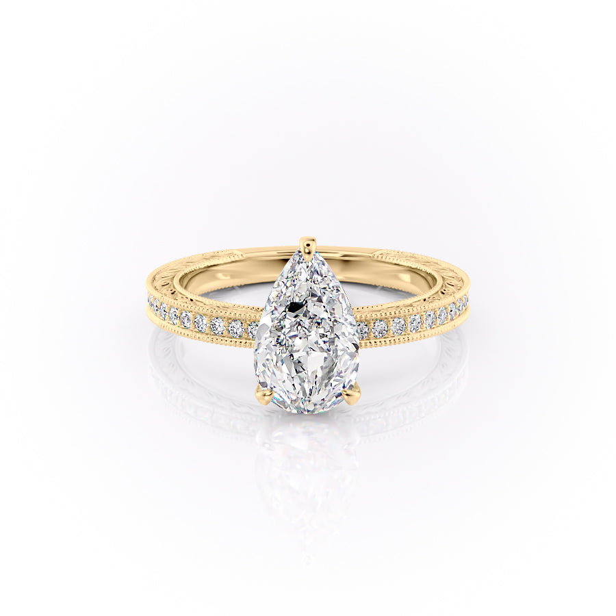 The Pave Sierra Set With A 2.5 Carat Pear Lab Diamond