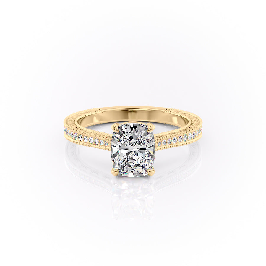 The Pave Cathedral Sierra Set With A 2.5 Carat Elongated Cushion Lab Diamond
