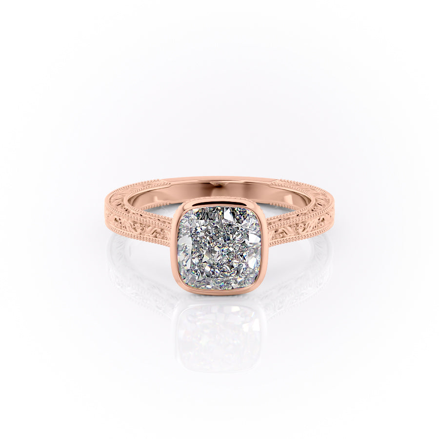 The Bezel Sierra Set With A 1 Carat Cushion Moissanite