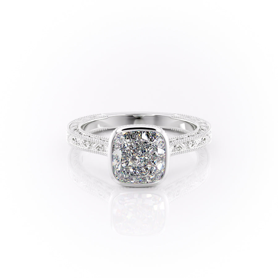 The Bezel Sierra Set With A 2 Carat Cushion Moissanite
