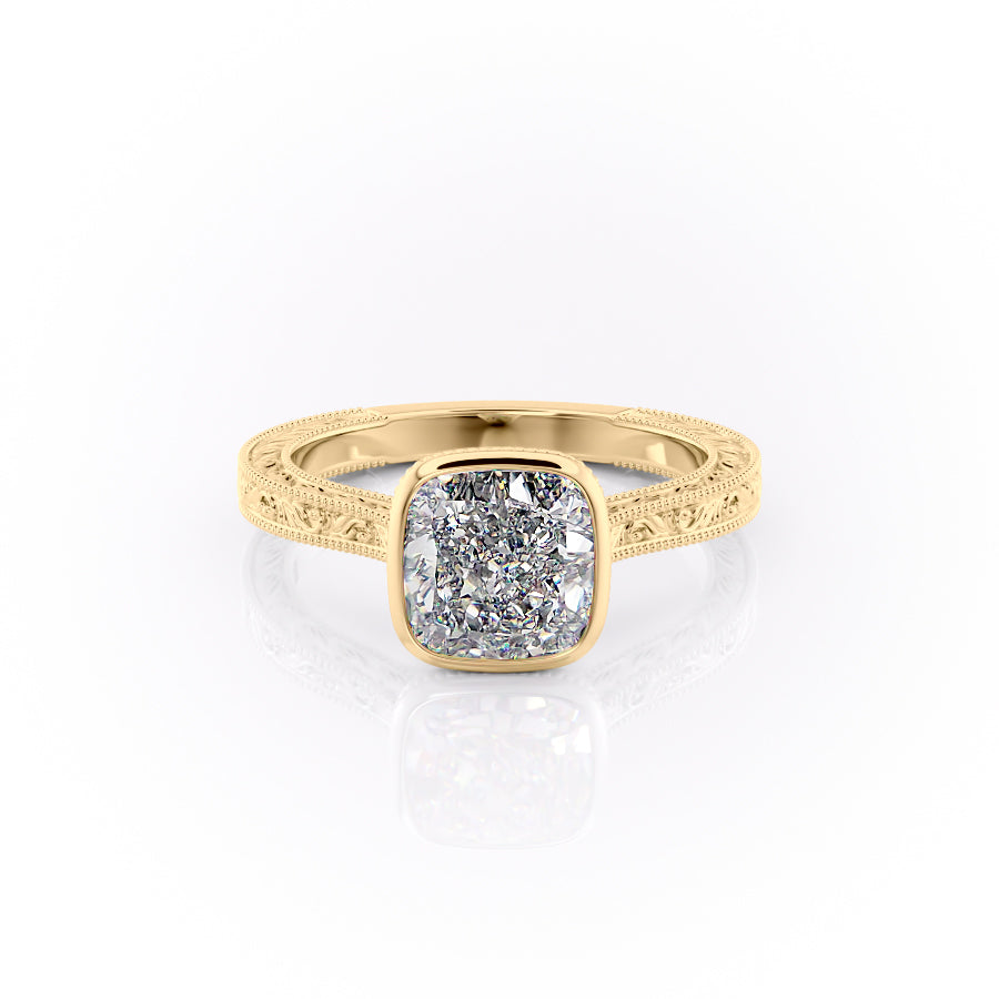 The Bezel Sierra Set With A 1 Carat Cushion Moissanite