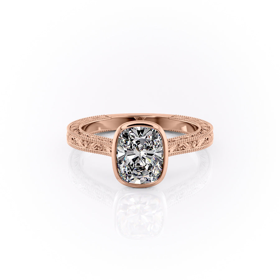 The Bezel Sierra Set With A 2.5 Carat Elongated Cushion Moissanite