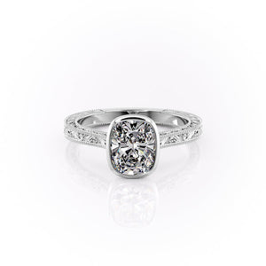 The Bezel Sierra Set With A 1.5 Carat Elongated Cushion Moissanite