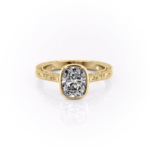The Bezel Sierra Set With A 2 Carat Elongated Cushion Moissanite