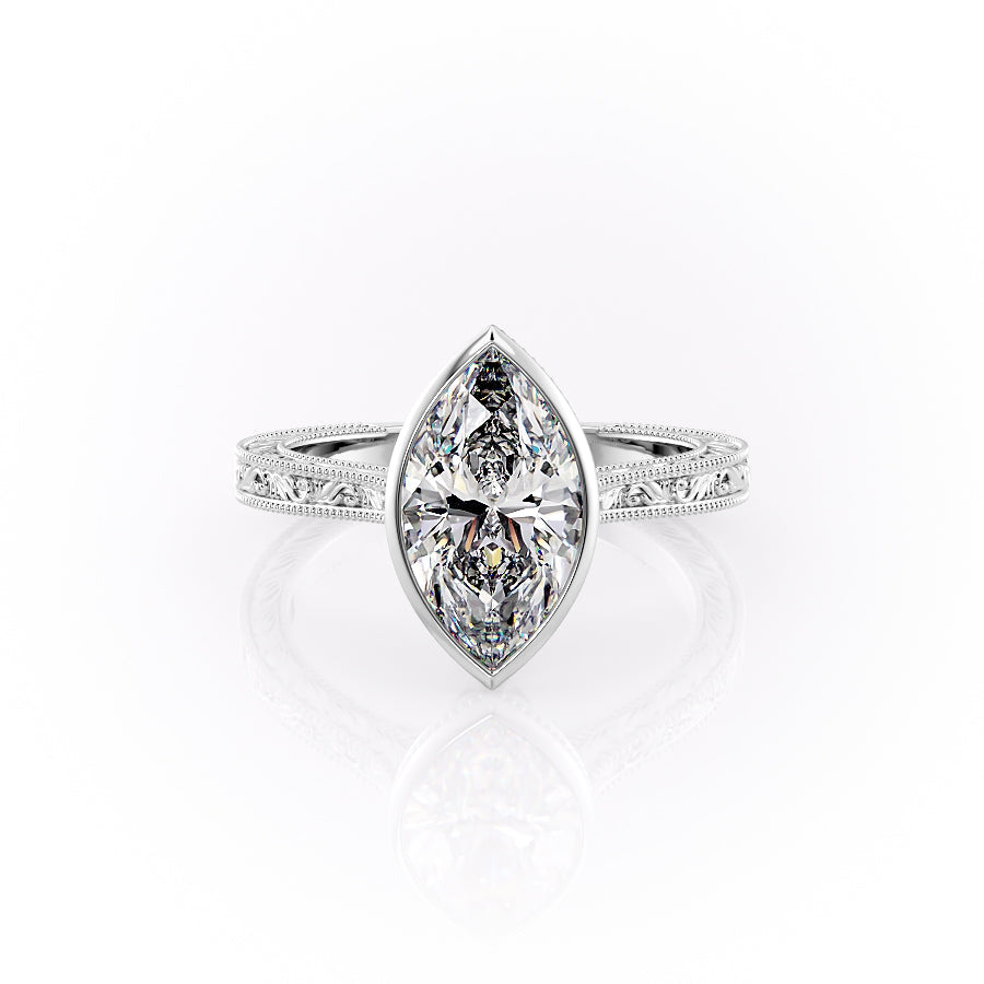 The Bezel Sierra Set With A 1.5 Carat Marquise Moissanite