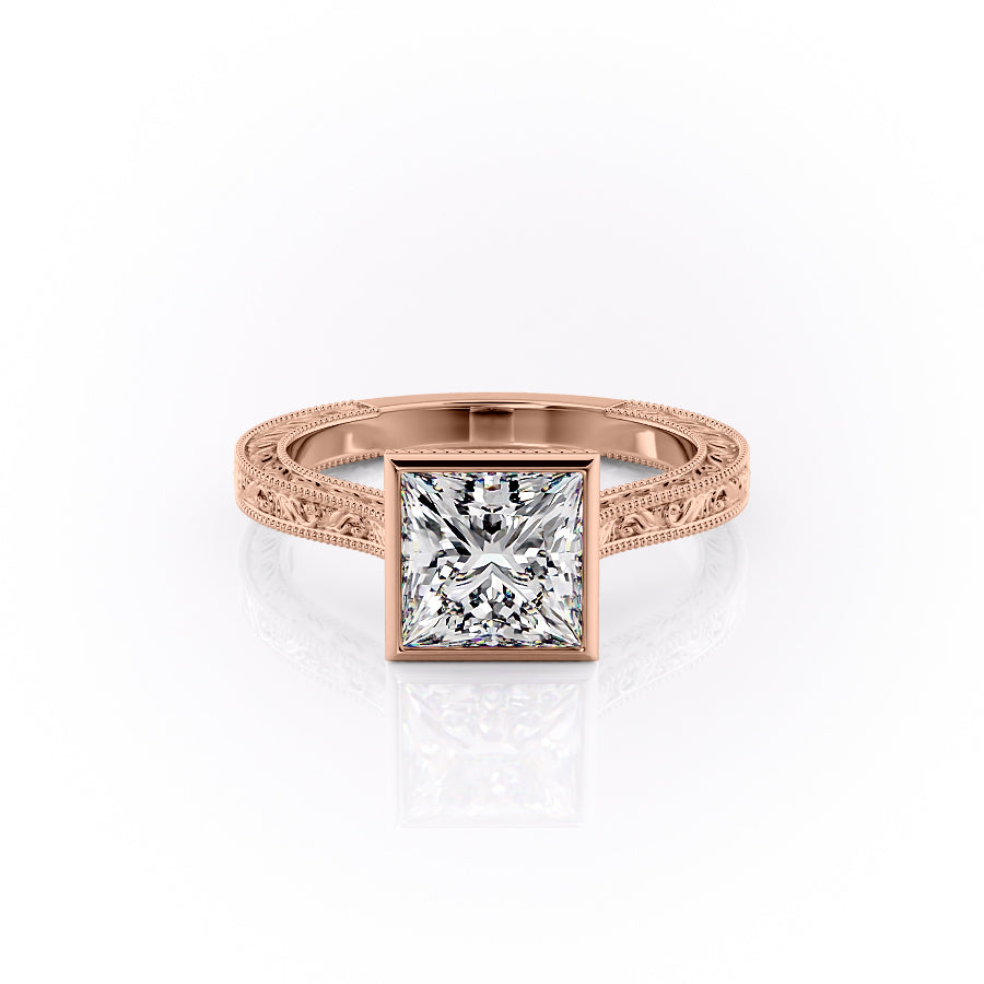 The Bezel Sierra Set With A 1 Carat Princess Moissanite