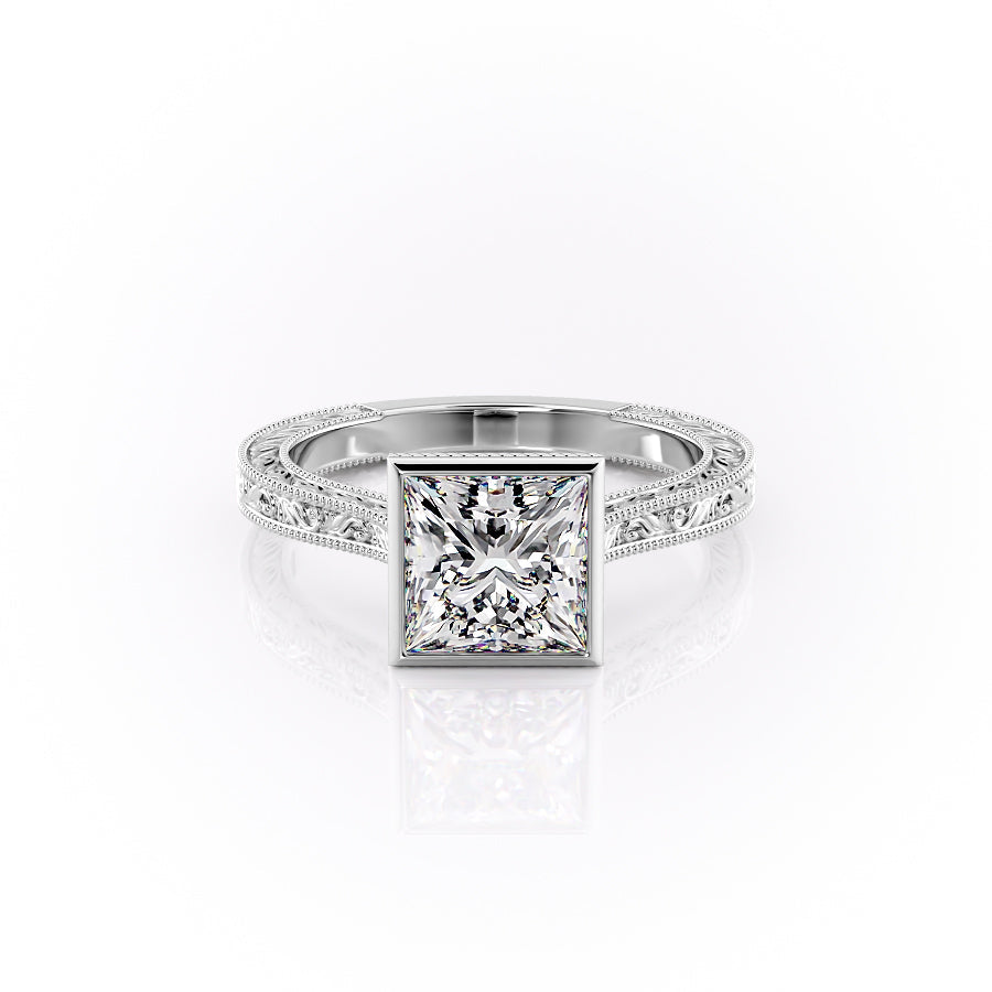The Bezel Sierra Set With A 2.5 Carat Princess Moissanite