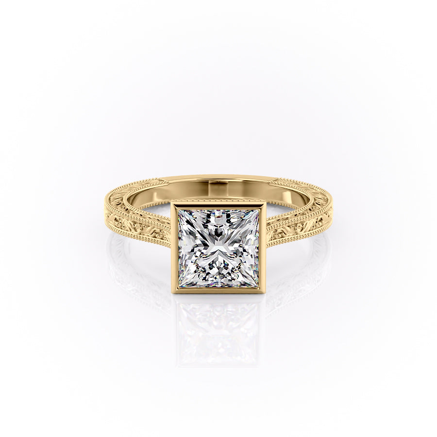 The Bezel Sierra Set With A 1.5 Carat Princess Moissanite