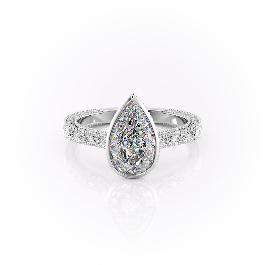 The Bezel Sierra Set With A 2.5 Carat Pear Moissanite