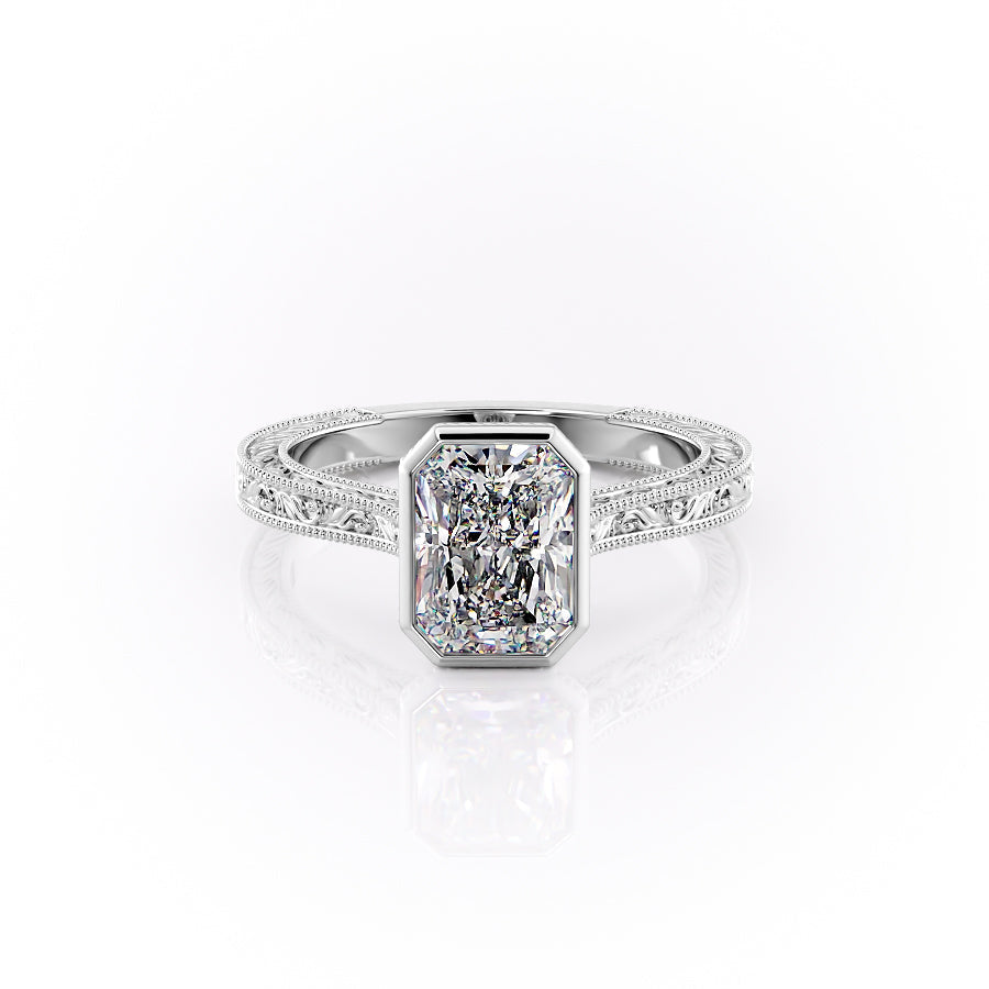 The Bezel Sierra Set With A 2 Carat Radiant Moissanite