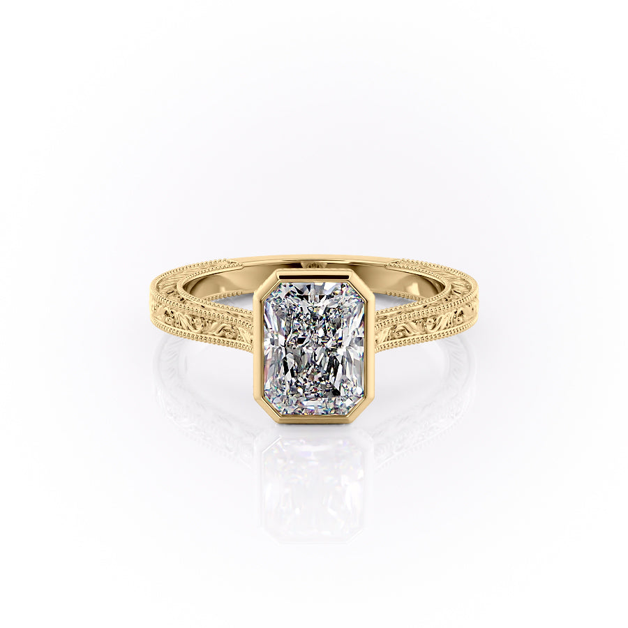 The Bezel Sierra Set With A 1.5 Carat Radiant Moissanite