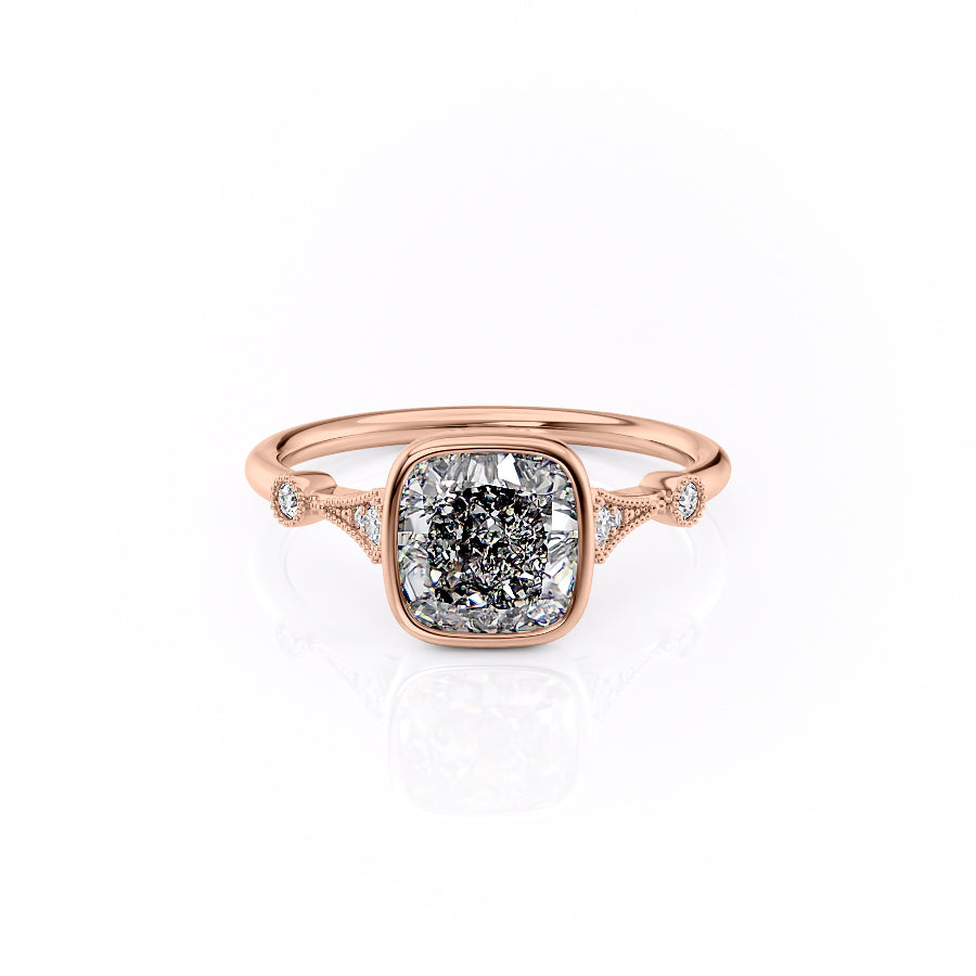 The Bezel Amber Set With A 3 Carat Cushion Moissanite