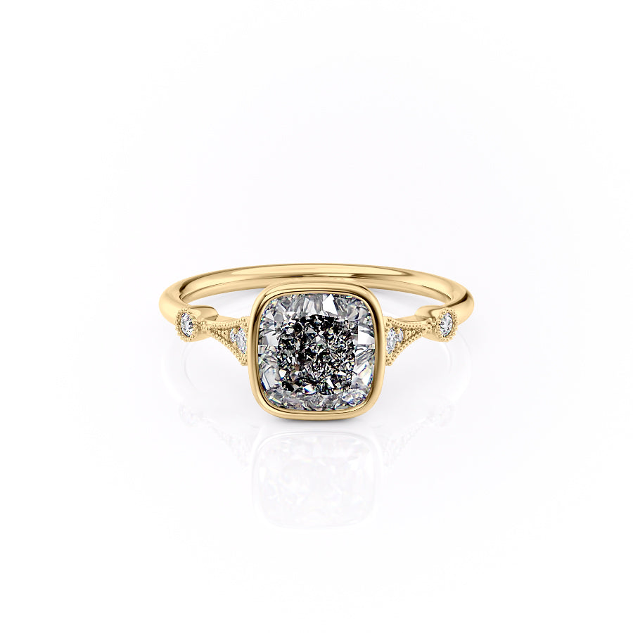 The Bezel Amber Set With A 4 Carat Cushion Moissanite