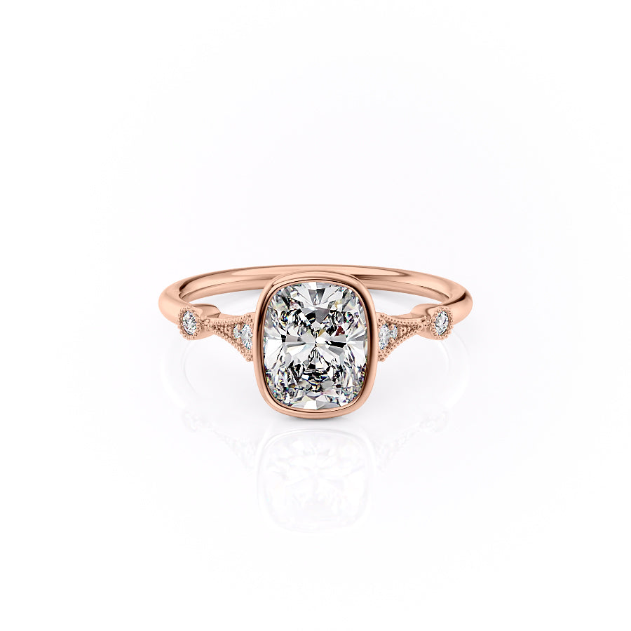 The Bezel Amber Set With A 1 Carat Elongated Cushion Moissanite