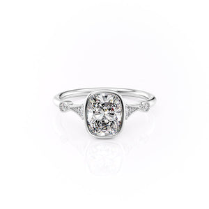 The Bezel Amber Set With A 1 Carat Elongated Cushion Moissanite