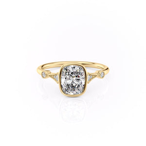 The Bezel Amber Set With A 5 Carat Elongated Cushion Moissanite
