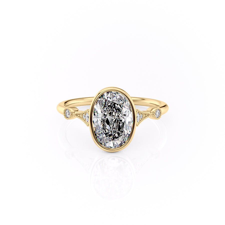 The Bezel Amber Set With A 3 Carat Oval Moissanite