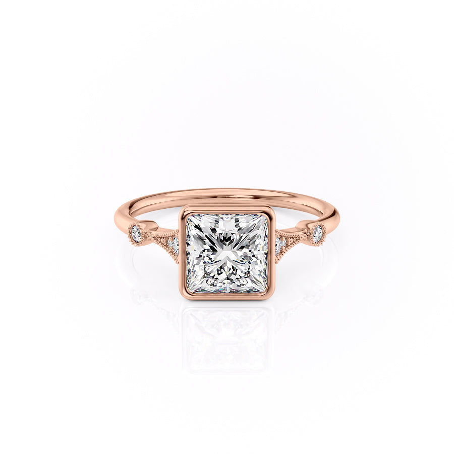 The Bezel Amber Set With A 1.5 Carat Princess Moissanite