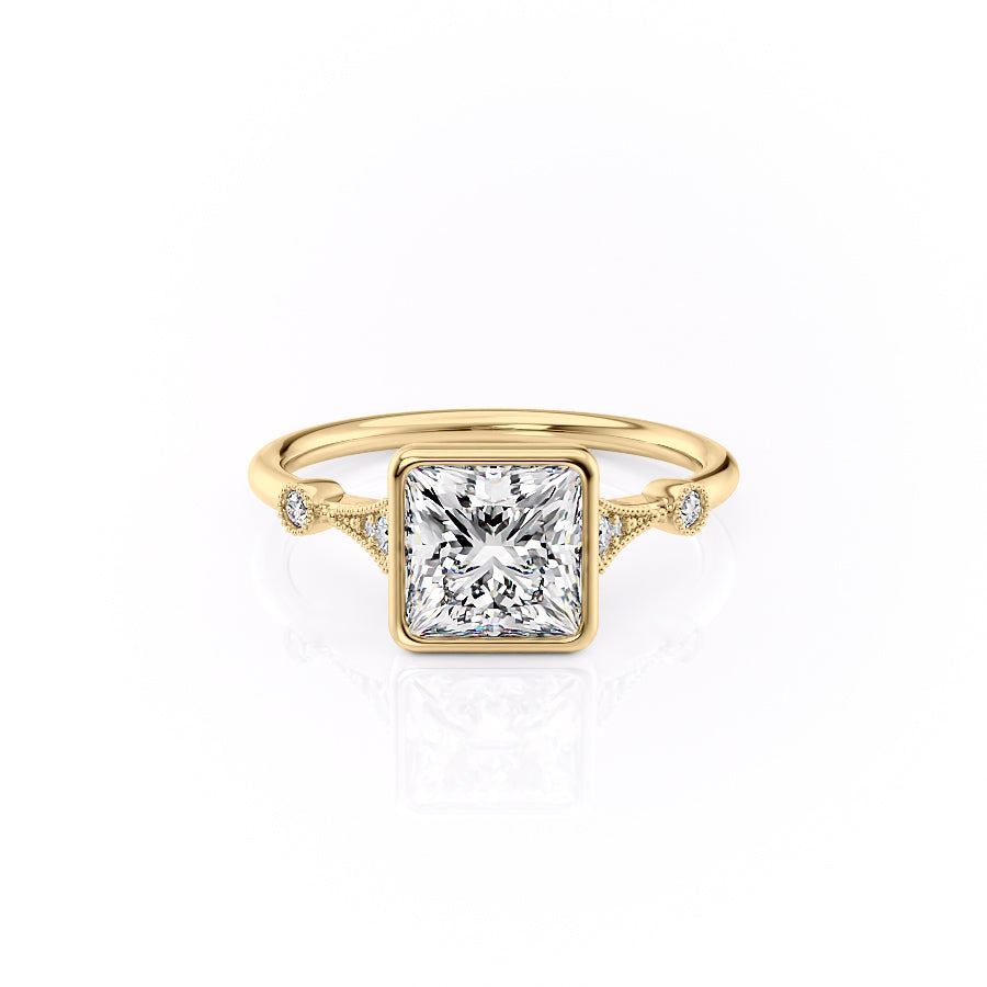 The Bezel Amber Set With A 2 Carat Princess Moissanite