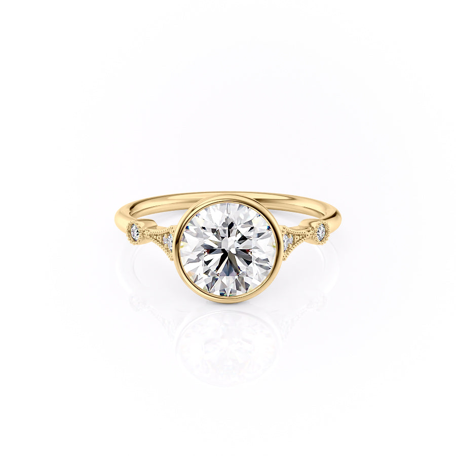 The Bezel Amber Set With A 4.5 Carat Round Moissanite